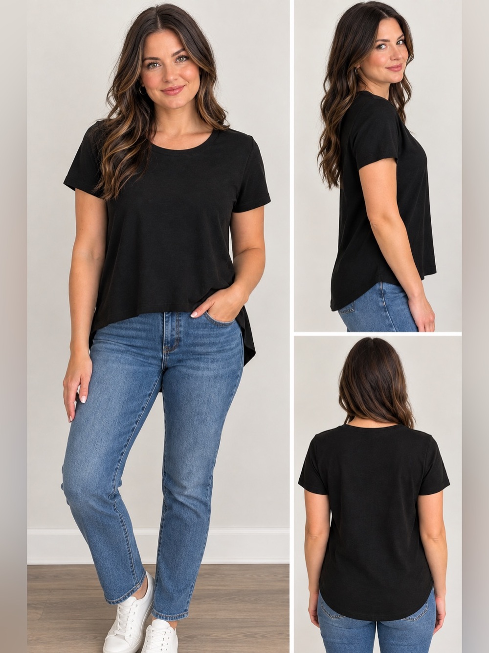Cable & Gauge Women's Black Short-Sleeve Crewneck Tee Hi-Lo